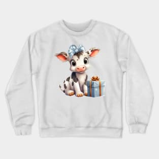 Baby Christmas Cow With Gift Crewneck Sweatshirt